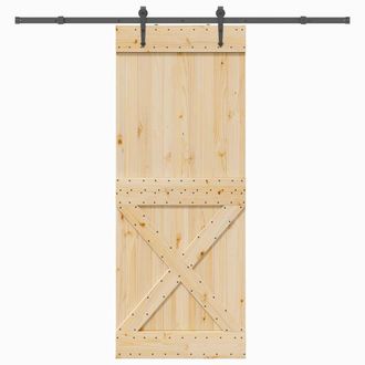 Berkfield Home Sliding Door with Hardware Set 90x210 cm Solid Wood Pine in Brown