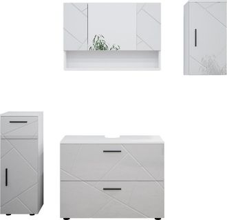 Vicco Conjunto De Muebles De Ba&ntilde;o Irma, Blanco Alto Brillo, 4 Piezas