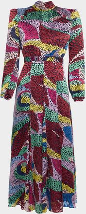 Saloni Jacqui-B Belted Floral Silk Midi Dress