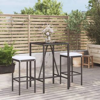vidaXL Mesa Y Taburetes Altos Jard&iacute;n 3 Piezas Y Cojines Rat&aacute;n Pe Negro Vidaxl