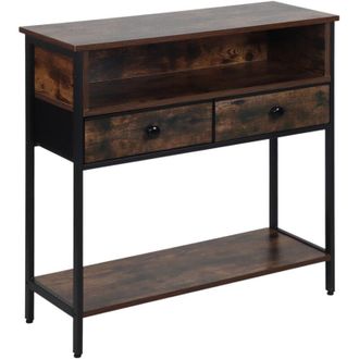 Relaxdays Consolle Relaxdays, HLP: 80 x 80 x 30 cm, MDF, metallo, 2 cassetti, consolle stretta, industriale, marrone scuro