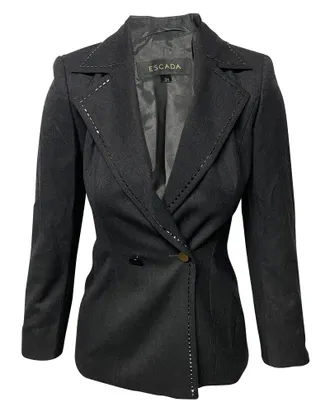 Escada Black Stone Trouser Suit Set in Black Wool
