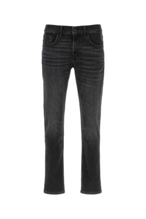 7 For All Mankind Black Stretch Denim Slimmy Tapered Jeans