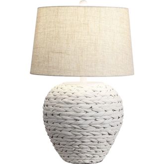 Jonathan Y Designs Alaro Farmhouse Coastal Water Hyacinth Basket LED Table Lamp in White at Nordstrom