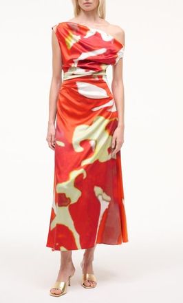 Staud Phare Abstract Print One-Shoulder Stretch Silk Dress in Red Zone at Nordstrom, Size 00