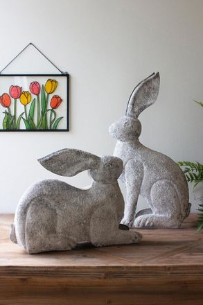 Kalalou Set Of Two Rustic Metal Rabbits