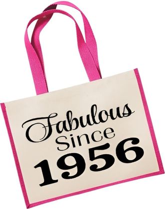 Generic Funny Large Jute 70th Birthday Shopping Bag FABULOUS Since 1956 (Pink)