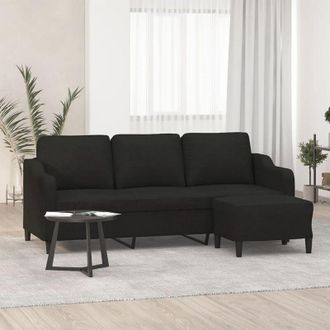 vidaXL Vidaxl - Sof&aacute; De 3 Plazas Con Taburete De Tela Negro 180 Cm