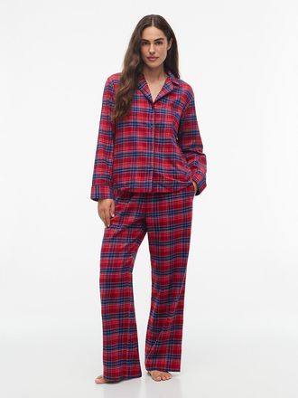 Tommy Hilfiger Womens Plaid Flannel Shirt & Pant Sleep Set - Check Global Stp Regatta Red - XL