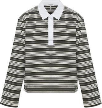 Rag & Bone Kelly Boxy Gestreepte Longsleeve Polo - Dames - Polos - Groen - S - Katoen - Tops