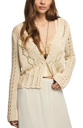 Lucky Brand Pointelle Crop Cardigan in Turtledove at Nordstrom, Size X-Large