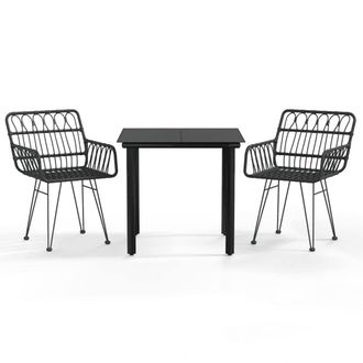 Berkfield Home 3 Piece Garden Dining Set Black Poly Rattan