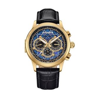 Heritor Apostle Leather-Band Watch w/ Day/Date in Gold/black at Nordstrom