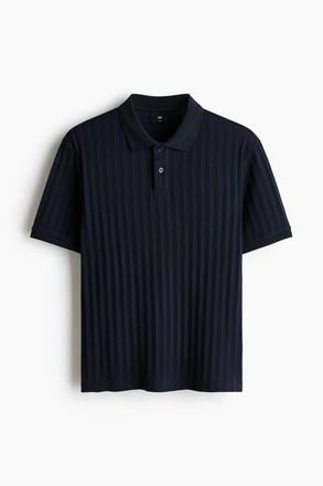 H&M Slim Fit Textured Jersey Polo Shirt in Navy Blue at Nordstrom, Size Xx-Large