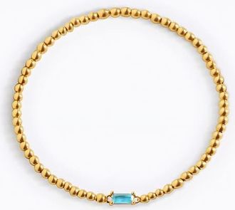 Mint & Lily Gold Beaded Birthstone Bracelet in December Blue Zircon at Nordstrom, Size 7.5