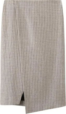 Mango Check Faux Wrap Midi Skirt in Light/Pastel Grey at Nordstrom, Size 2