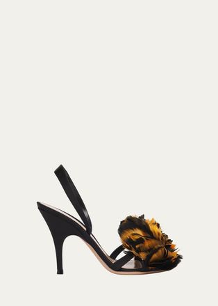 Gianvito Rossi 95mm Pom-Pom Crepe Satin Slingback Sandals