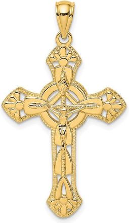 Diamond2Deal 14k Yellow Gold Textured Crucifix with Floral Tips Charm Pendant