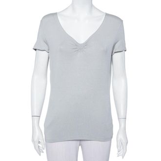 Armani Grey Knit Ruched Neck Detail T-Shirt