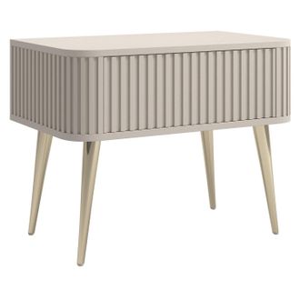 Selsey Selsey Ovarlo - Mesita De Noche - Con Ranuras Y Caj&oacute;n - Con Patas Doradas - Gris Y Beige