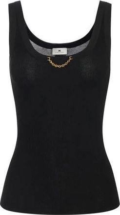 Elisabetta Franchi Tops, Dames, Zwart, XS, Gebreide Top in Viscose en Zijde met Juweeldetails
