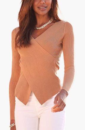 Lascana Overlapping V-Neck Sweater in Cognac at Nordstrom, Size Medium
