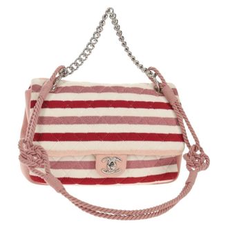 Chanel Vintage Flap Shoulder Bag Canvas Pink Leather Handbag (Pre-Owned)