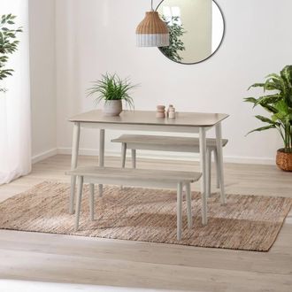 Furniturebox Lynton Small White & Light Grey Wooden Dining Table & 2 Benches