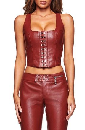I.AM.GIA Ashton Faux Leather Corset Top in Dark Red at Nordstrom, Size Xx-Small