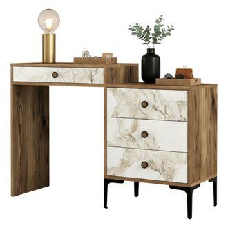 Dmora Consola Lyra, Mesa Multiusos, Gabinete De Soporte, Escritorio De Pasillo, 124x40h85 Cm, Nogal Y Blanco, Con Embalaje Reforzado - Dmora