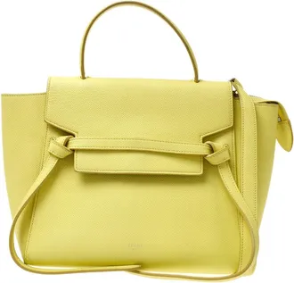 Celine Belt Crocodile Embossed Leather Yellow Leather Handbag (Pre-Owned)