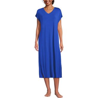 Lands End Short Sleeve Cooling Midi Nightgown in Vibrant Lapis at Nordstrom, Size X-Small P