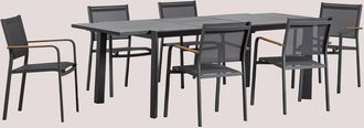 Sklum Set De Mesa Rectangular 180x240-100 Cm Extensible Starmi Y 6 Sillas De Jard&iacute;n Apilables En Aluminio Archer Sklum