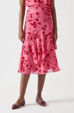L.k. Bennett Rhoda Floral Tiered Georgette Midi Skirt in Pink at Nordstrom Rack, Size 16 Us / 20 Uk