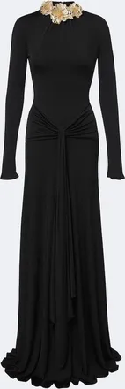 DAVID KOMA Draped floral-appliqu&eacute; gown