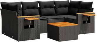 vidaXL Set De Comedor De Jard&iacute;n 7 Pzas Y Cojines Rat&aacute;n Sint&eacute;tico Negro Vidaxl