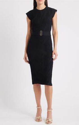 Vince Camuto Belted Knit Sheath Dress in Black at Nordstrom Rack, Size Large