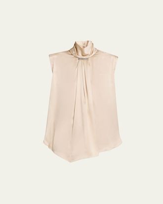 Brunello Cucinelli Sleeveless Silk Turtleneck Blouse w/ Monili