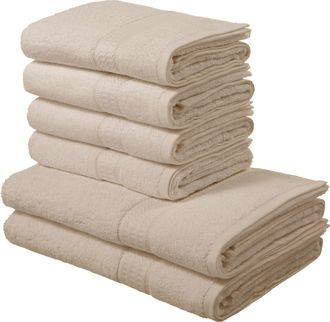 My Home Handtuch Set »Juna, als Set und Serie, 2 Duschtücher (70x140) 4 Handtücher (50x100)« 6 Walkfrottee 100% Baumwolle, Handtuch-Set mit Bordüre, Uni-Farbe