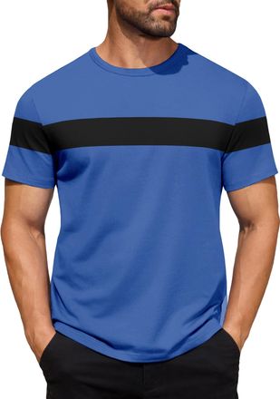 Generic Mens Gradient Striped Contrast T-Shirt Soft Breathable Cotton Crew Neck Short Sleeve Tees Casual Summer Gym Essentials