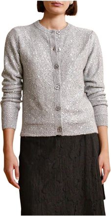By Ti Mo Sprankelende Gebreide Jas - Dames - Vesten - Grijs - M - Nylon - Truien & Vesten