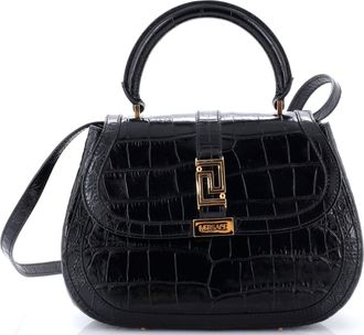 Versace Greca Goddess Top Handle Bag Crocodile Embossed Leather Medium
