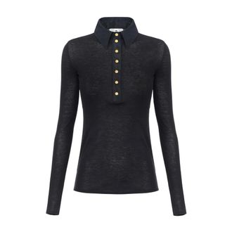 Elisabetta Franchi Knit and taffeta polo shirt - female - Elisabetta Franchi - Polo Shirts - Black - XS - Tops