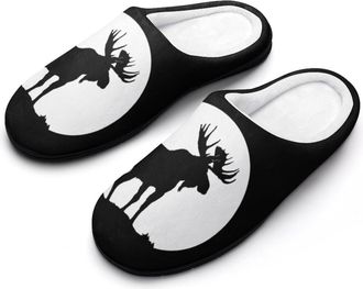 Generic Funny Moose Full Moon Mens House Slippers Memory Foam Washable Cotton Slip on Home Shoes
