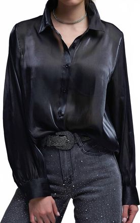 Q2 Elegant Silk Button Up Top In Black