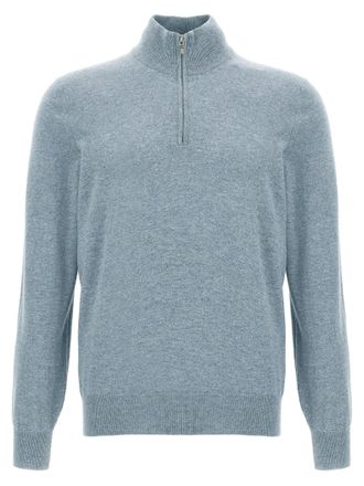 Brunello Cucinelli Half-Zip Sweater Sweaters And Cardigans Light Blue