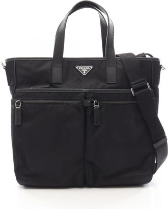 Prada Saffiano Black Nylon Saffiano Handbag Tote Bag (Pre-Owned)