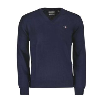 GANT V-neck Knitwear, male, Blue, 2XL, V-neck Jumper