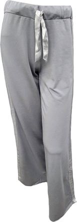 Pj Harlow Kimber Long French Terry Wide Leg Pant With Satin Stripes In Silver