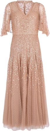 Needle & Thread Leila Dot maxi-jurk met V-hals - Beige